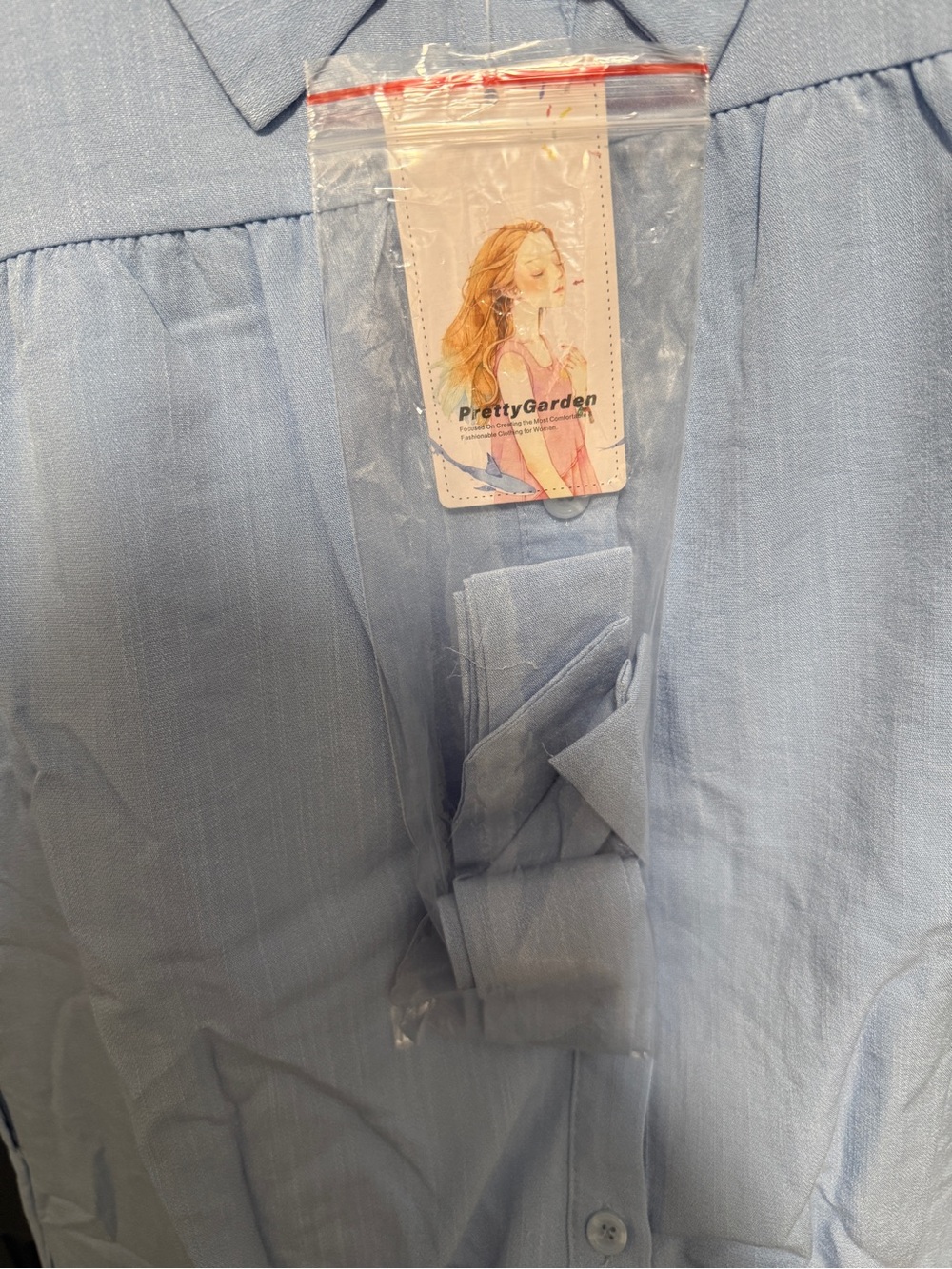 Button-Front Light Blue Tiered Midi Dress with Waist Tie - Picture 4 of 5